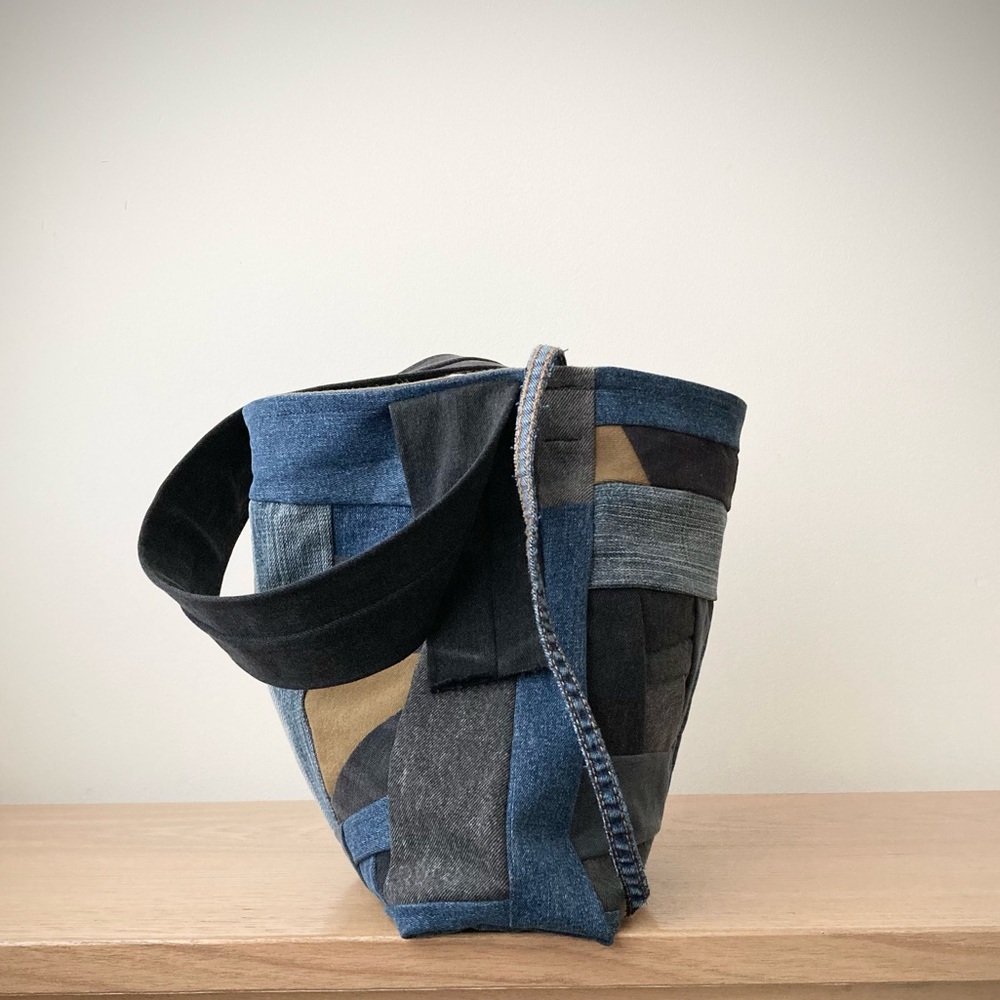 origami boro dumpling bag patchwork color block hobo tote denim jean joodito - Picture 5 of 9